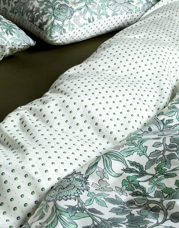 Funda Nórdica Ophelia, 260 x 220 cm, verde, con 2 fundas de almohada 60 x 70 cm, cierre con solapa