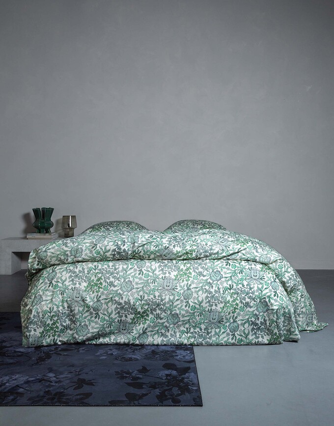 Funda Nórdica Ophelia, 260 x 220 cm, verde, con 2 fundas de almohada 60 x 70 cm, cierre con solapa