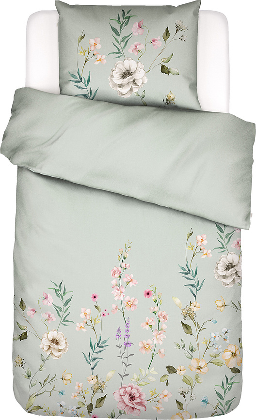 Funda Nórdica Romee, 135 x 200 cm, verde claro, con funda de almohada 80 x 80 cm, cierre de cremallera, Set de 2 piezas