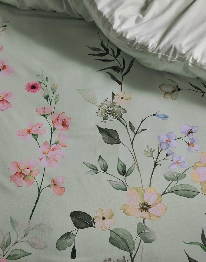 Funda Nórdica Romee, 240 x 220 cm, verde claro, con 2 fundas de almohada 60 x 70 cm, cierre de solapa