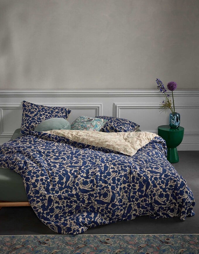 Juego de Funda Nórdica Rosie, 260 x 220 cm, azul y beige, con 2 fundas de almohada 60 x 70 cm, cierre de solapa