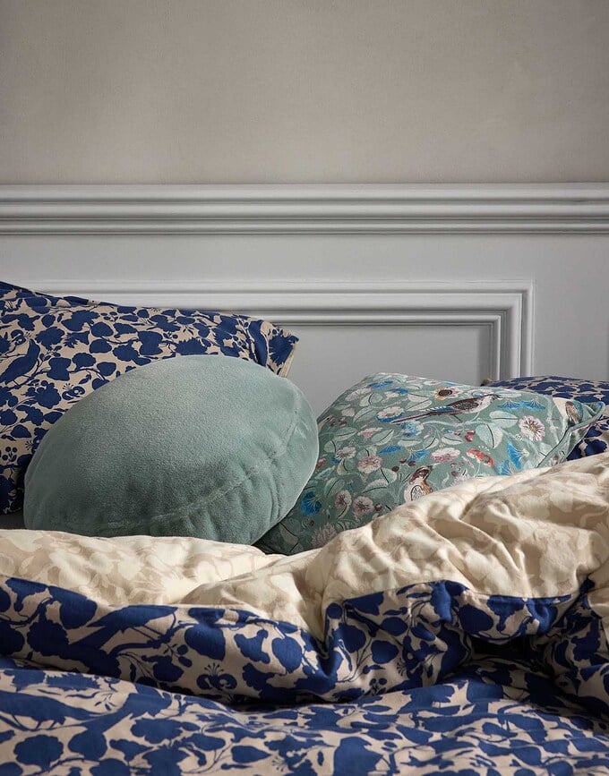 Juego de Funda Nórdica Rosie, 260 x 220 cm, azul y beige, con 2 fundas de almohada 60 x 70 cm, cierre de solapa