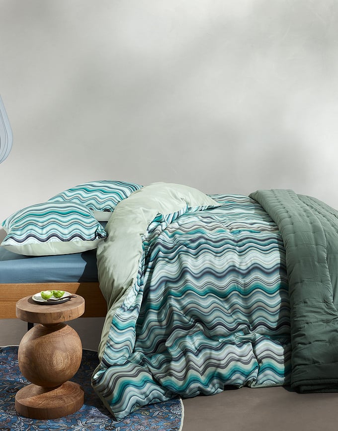 Funda Nórdica Sol, 260 x 220 cm, verde, con 2 fundas de almohada 60 x 70 cm, cierre solapa