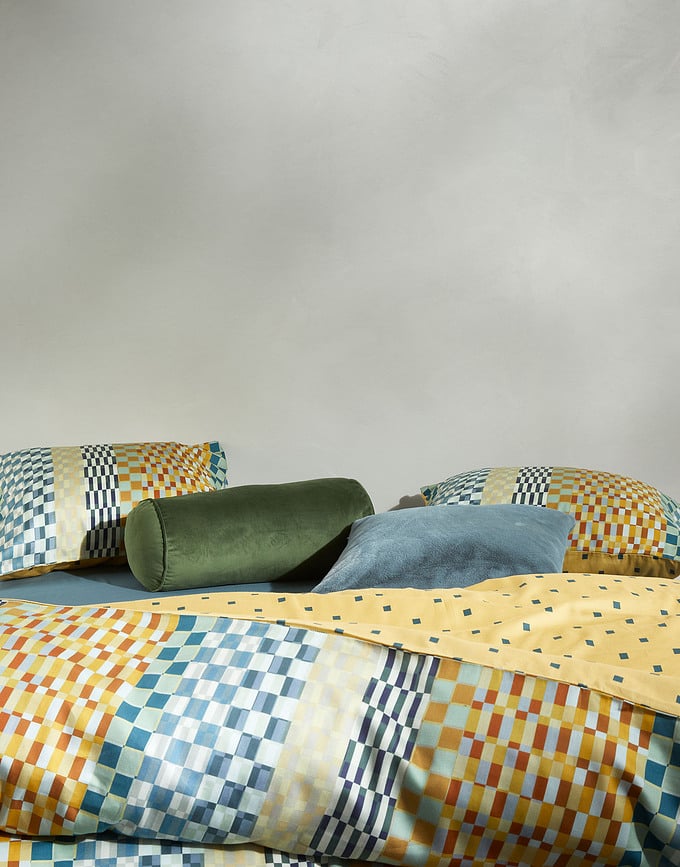 Funda Nórdica Stach, 200 x 200 cm, amarilla, cierre de cremallera, con 2 fundas de almohada de 80 x 80 cm