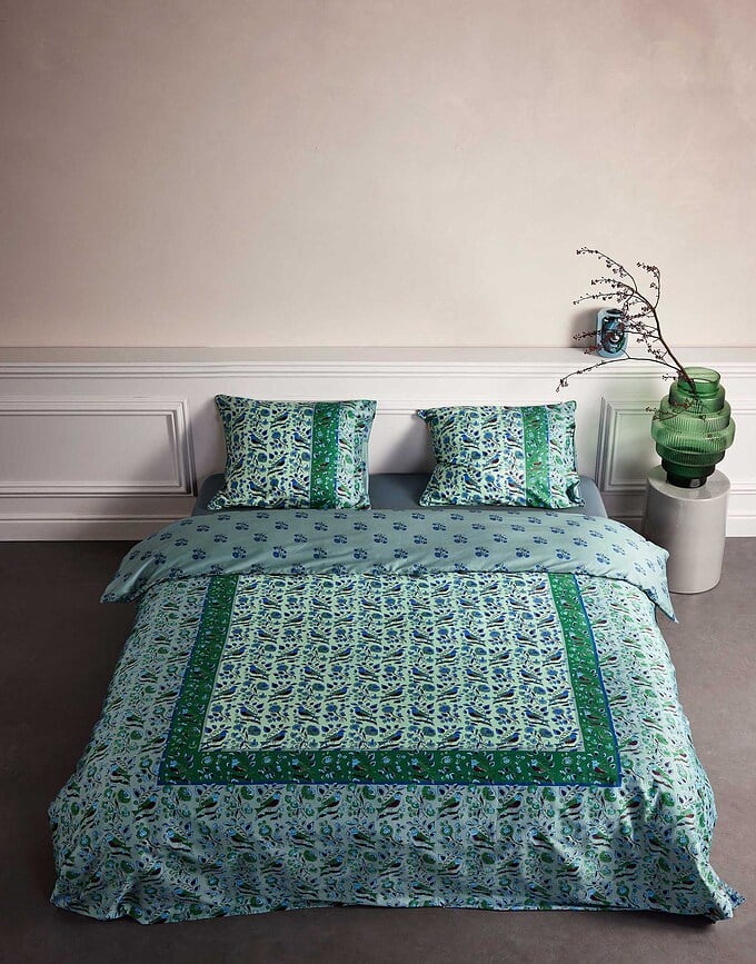 Juego de Funda Nórdica Valeria, 200 x 200 cm, verde, cierre de cremallera, con 2 fundas de almohada 80 x 80 cm