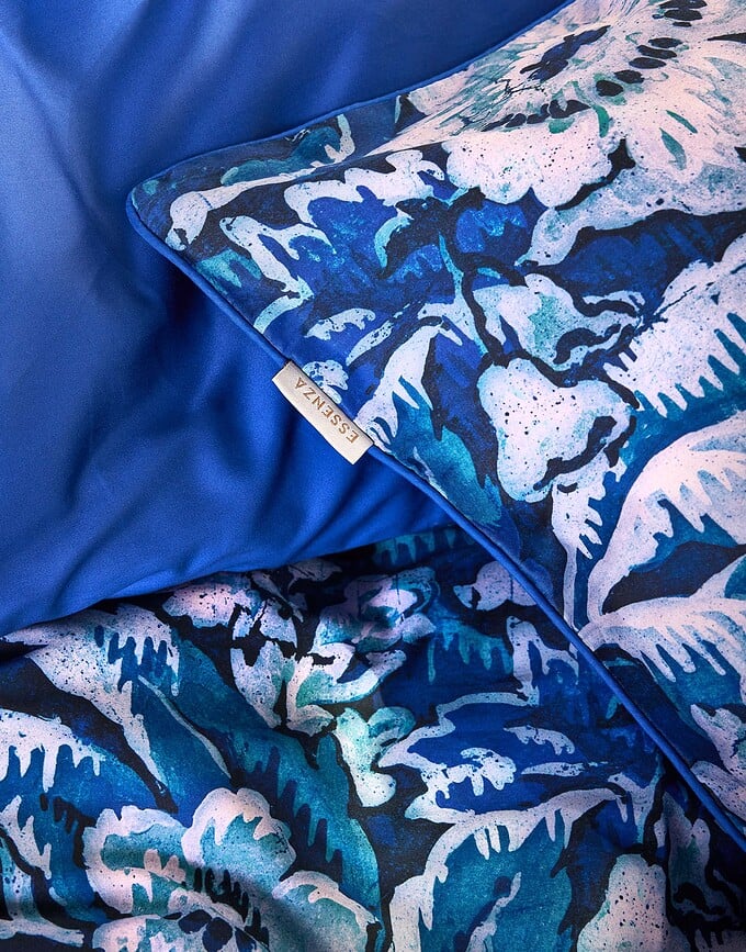 Juego de Funda Nórdica Yfke, 200 x 200 cm, azul, con 2 fundas de almohada 80 x 80 cm, cierre de cremallera