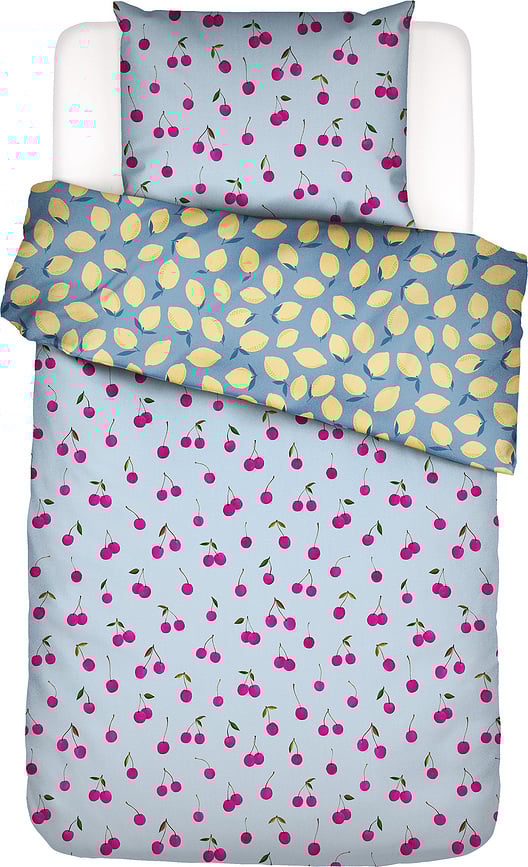 Funda Nórdica Zesty Cherry, 140 x 220 cm, azul claro, con funda de almohada 60 x 70 cm, cierre de solapa