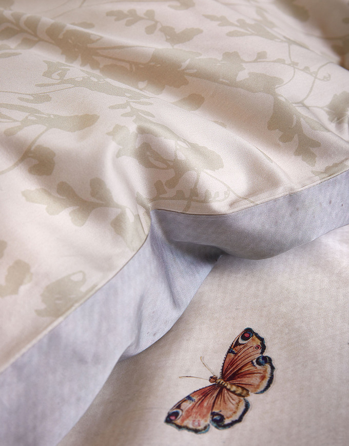 Georgia Housse de Couette 140 x 200 cm, blanc et marron, fermeture à glissière, avec 1 taie d'oreiller 70 x 90 cm