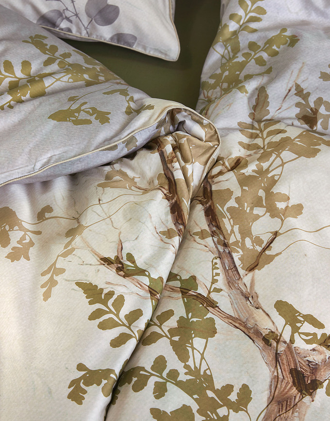 Georgia Housse de Couette 140 x 200 cm, blanc et marron, fermeture à glissière, avec 1 taie d'oreiller 70 x 90 cm