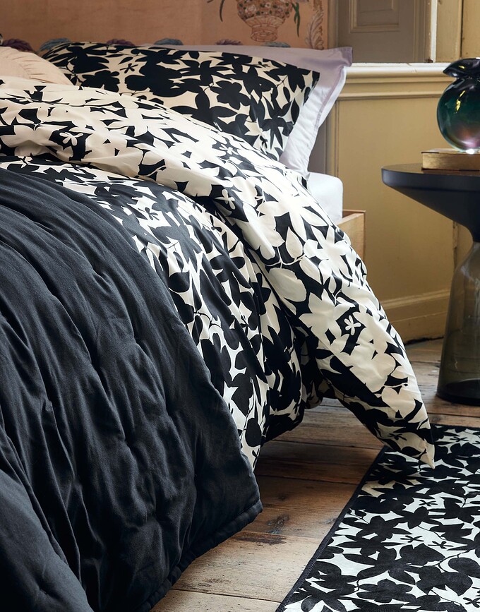 Imara Housse de couette à rabat, 240 x 220 cm, noire et blanche, avec 2 taies d'oreiller 60 x 70 cm