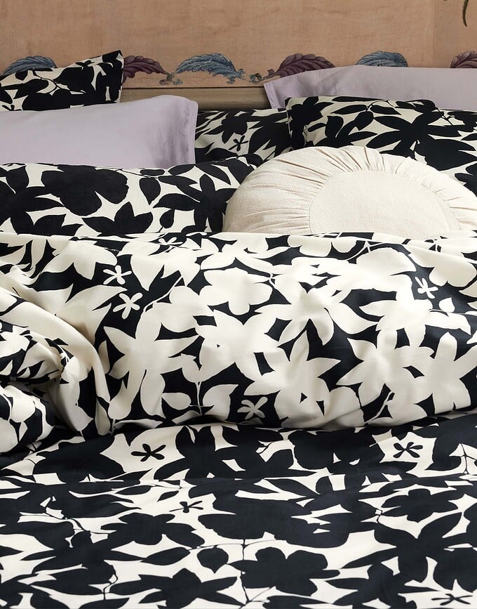 Imara Housse de couette à rabat, 240 x 220 cm, noire et blanche, avec 2 taies d'oreiller 60 x 70 cm