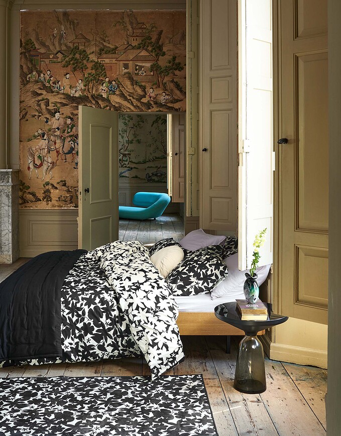 Imara Housse de couette à rabat, 240 x 220 cm, noire et blanche, avec 2 taies d'oreiller 60 x 70 cm