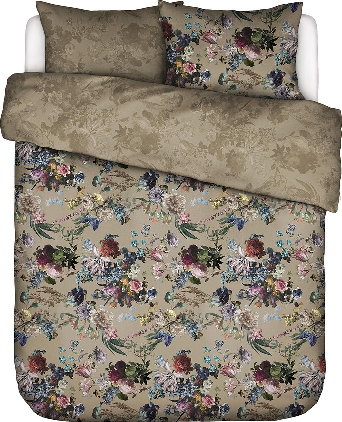 Isabelle Parure de Lit 200 x 200 cm, gris-beige, avec 2 taies d'oreiller 80 x 80 cm, fermeture éclair