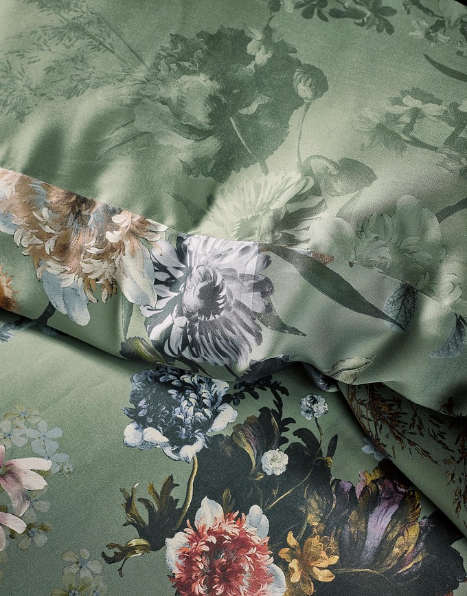 Isabelle Parure de lit 135 x 200 cm, verte, avec taie d'oreiller 60 x 80 cm, fermeture à glissière, Set 2 pièces