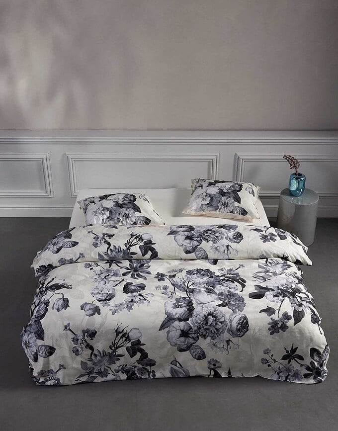 Juego de Funda Nórdica Floor, 135 x 200 cm, crema y negro, cierre de cremallera, con funda de almohada 80 x 80 cm