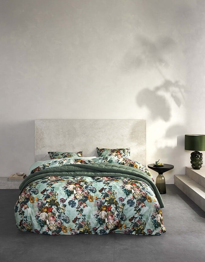 Funda Nórdica Karli, 140 x 220 cm, verde claro, con funda de almohada 60 x 70 cm, cierre de solapa