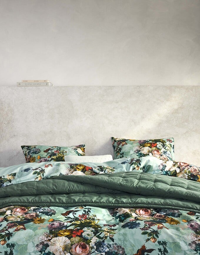 Funda Nórdica Karli, 140 x 220 cm, verde claro, con funda de almohada 60 x 70 cm, cierre de solapa