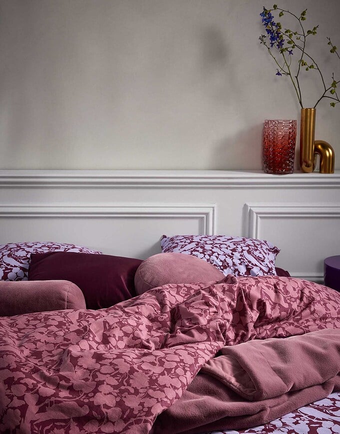 Funda Nórdica Rosie, 135 x 200 cm, rojo y morado, con cierre de cremallera, incluye funda de almohada 80 x 80 cm