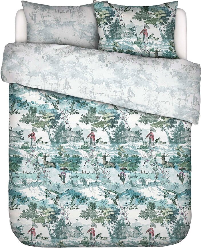 Juego de Funda Nórdica Colette, 200 x 220 cm, blanco y verde, con 2 fundas de almohada 60 x 70 cm, cierre de solapa