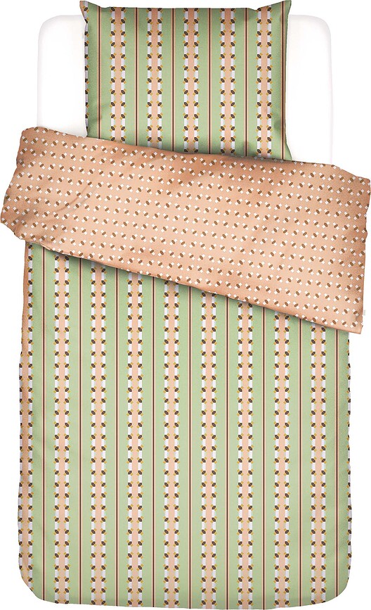 Juego de Funda Nórdica Iva, 140 x 200 cm + Funda de Almohada 70 x 90 cm, verde y rosa, cierre de cremallera