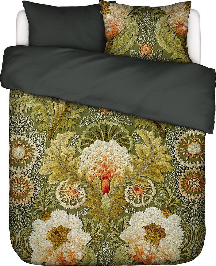 Juego de Funda Nórdica Noma, 200 x 200 cm, verde, con 2 fundas de almohada 80 x 80 cm, cierre de cremallera