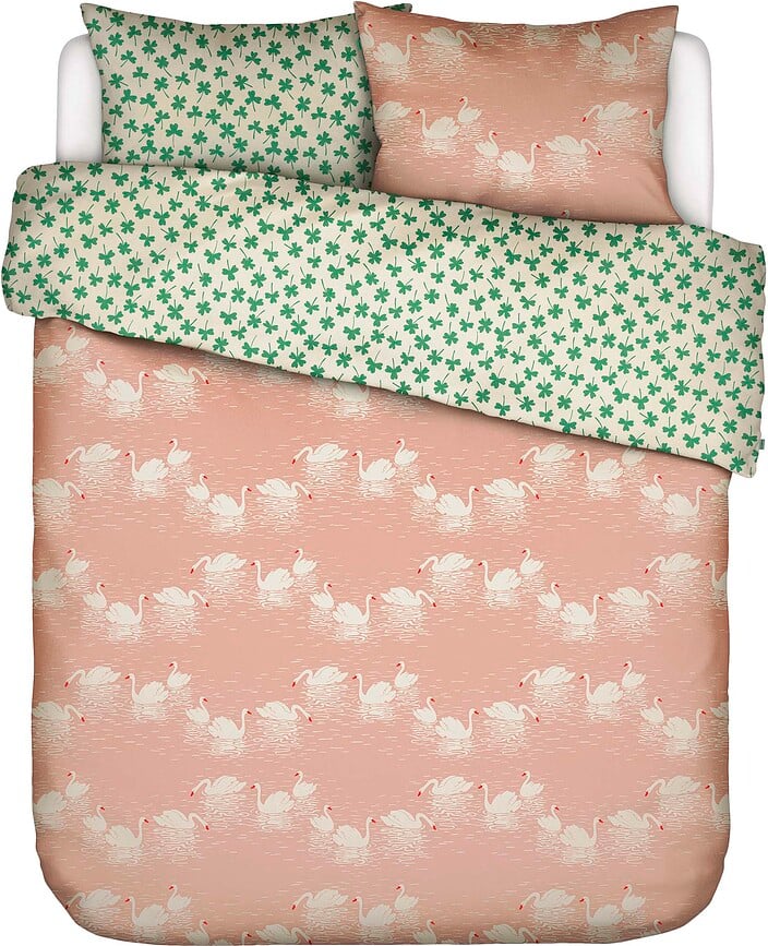 Juego de Funda Nórdica Swan Lake, 200 x 220 cm, bicolor rosa y verde, cierre de solapa, Set de 3 piezas (2 fundas de almohada 60 x 70 cm)