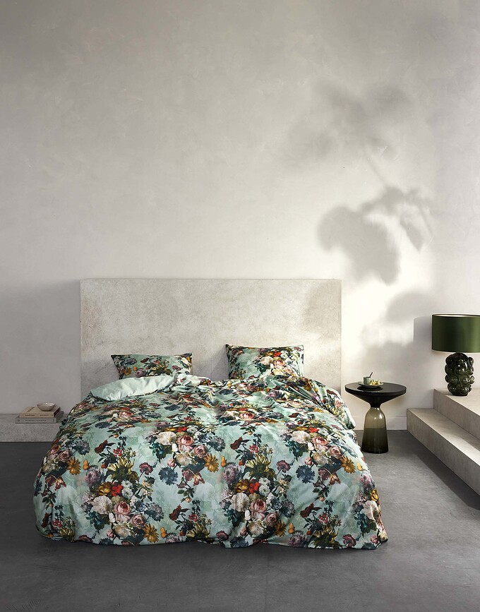 Karli Parure de Lit, 140 x 220 cm, vert clair, fermeture à rabat, avec 1 taie d'oreiller 60 x 70 cm