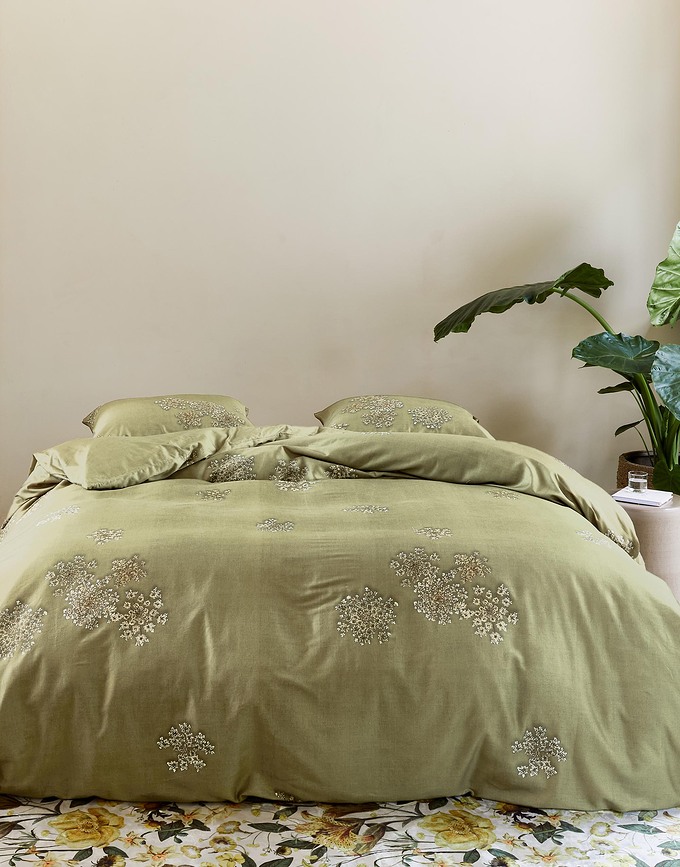 Lauren Parure de lit 155 x 220 cm, vert clair, avec taie d'oreiller 80 x 80 cm, fermeture éclair