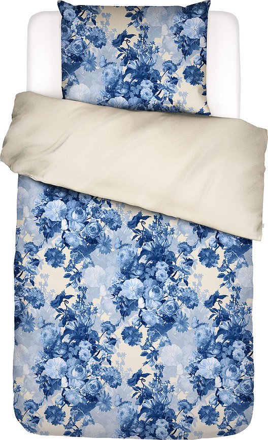 Leila Housse de Couette 135 x 200 cm, bleu-beige, avec taie d'oreiller 80 x 80 cm, fermeture éclair