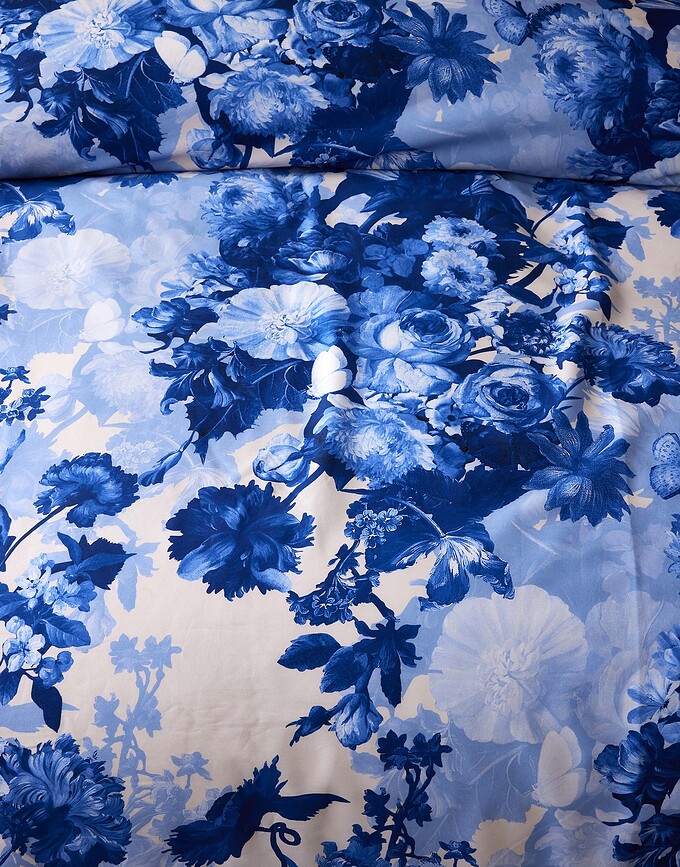 Leila Parure de Lit 200 x 200 cm, bleu-beige, fermeture éclair, avec 2 taies d'oreiller 80 x 80 cm