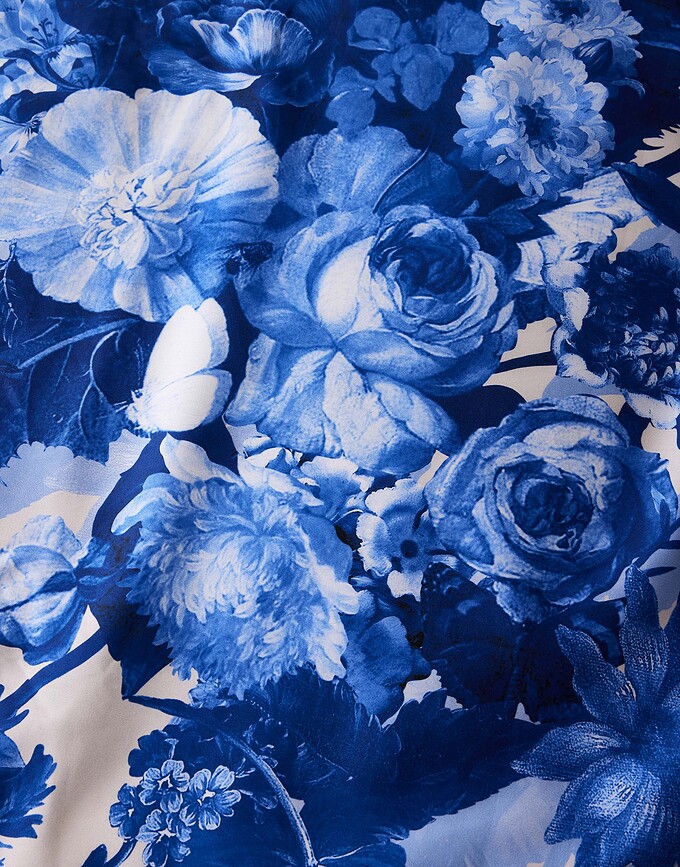 Leila Parure de Lit 200 x 200 cm, bleu-beige, fermeture éclair, avec 2 taies d'oreiller 80 x 80 cm