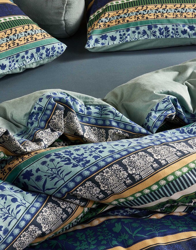 Lita Housse de Couette 155 x 220 cm, bleu-vert, avec taie d'oreiller 80 x 80 cm, fermeture éclair, Set 2 pièces