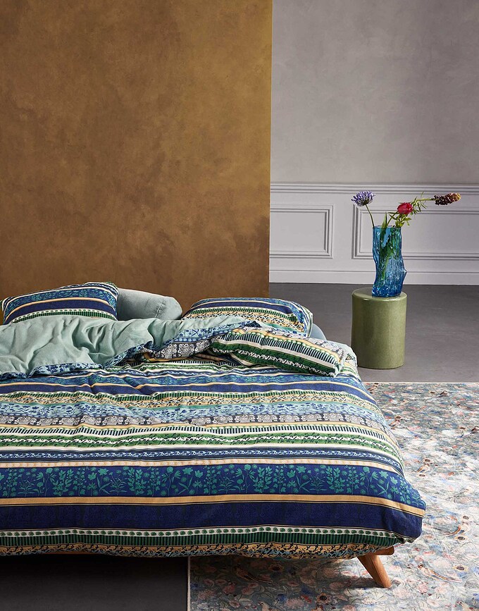 Lita Housse de Couette 155 x 220 cm, bleu-vert, avec taie d'oreiller 80 x 80 cm, fermeture éclair, Set 2 pièces