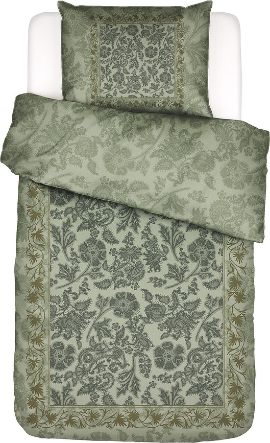 Maere Parure de Lit avec fermeture éclair, 155 x 220 cm, verte, avec 1 taie d'oreiller 80 x 80 cm