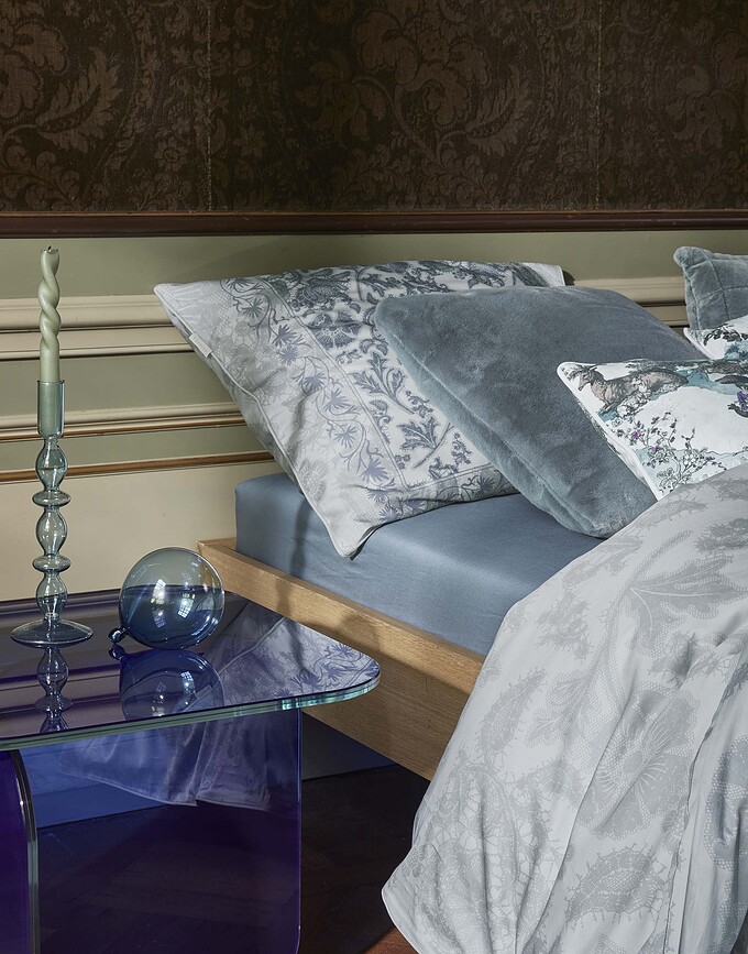 Maere Parure de lit avec rabat, 200 x 220 cm, bleue, 2 taies d'oreiller 60 x 70 cm