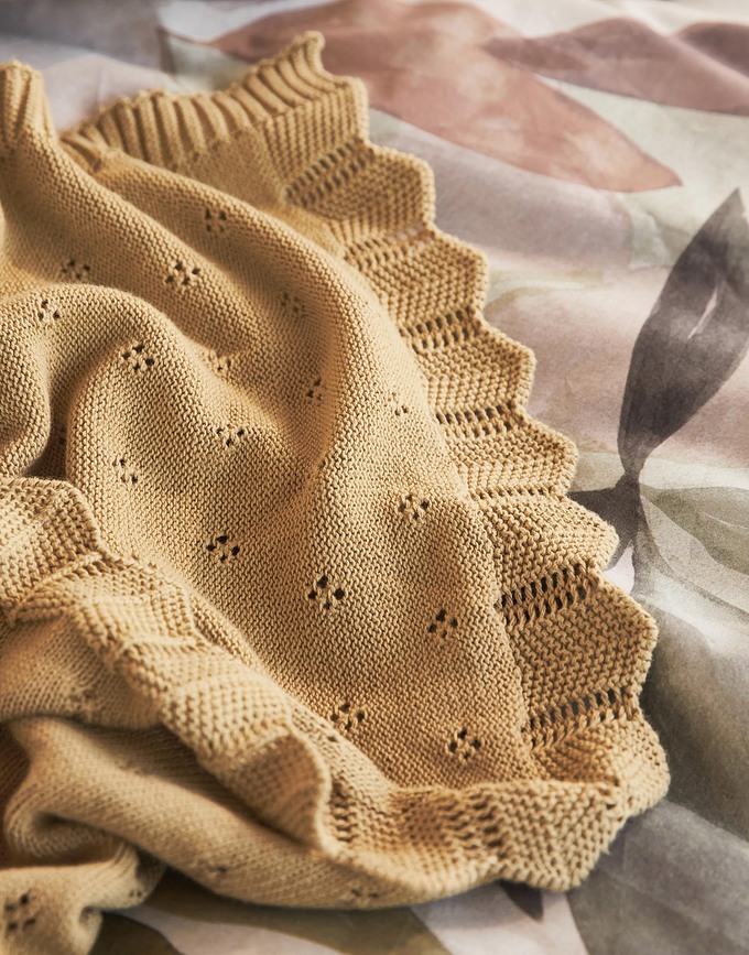 Manta Knitted Ajour de punto, 130 x 170 cm, amarilla