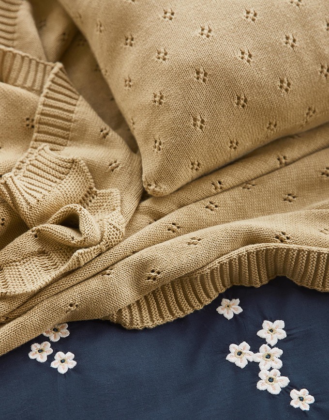 Manta Knitted Ajour de punto, 130 x 170 cm, amarilla