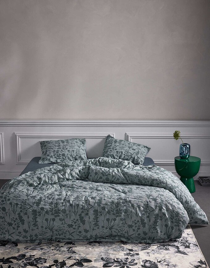 Maribel Housse de Couette 140 x 220 cm, verte, avec taie d'oreiller 60 x 70 cm, fermeture rabat