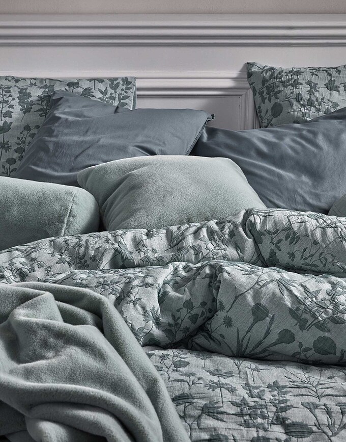 Maribel Housse de Couette 140 x 220 cm, verte, avec taie d'oreiller 60 x 70 cm, fermeture rabat