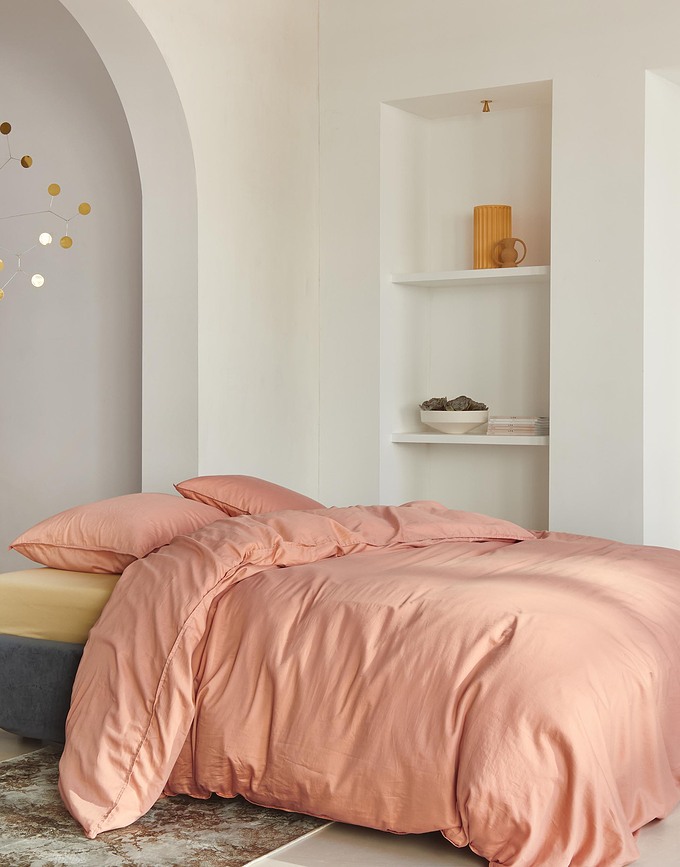 Minte Σετ Παπλωματοθήκης, 260 x 220 cm, κεραμιδί, με 2 μαξιλαροθήκες 60 x 70 cm, κλείσιμο φακέλου