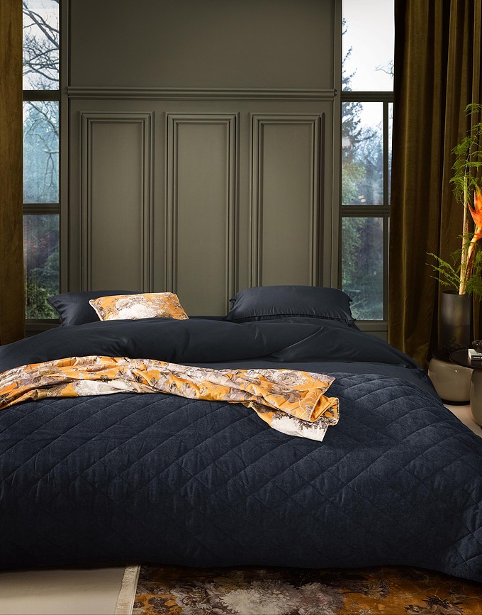 Minte Σετ Παπλωματοθήκης 155 x 220 cm, σκούρο μπλε, με μαξιλαροθήκη 80 x 80 cm, με φερμουάρ