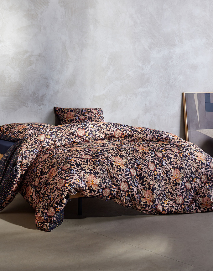 Ophelia Σετ Παπλωματοθήκης, 260 x 220 cm, μπλε σκούρο, με 2 μαξιλαροθήκες 60 x 70 cm, κλείσιμο φάκελος