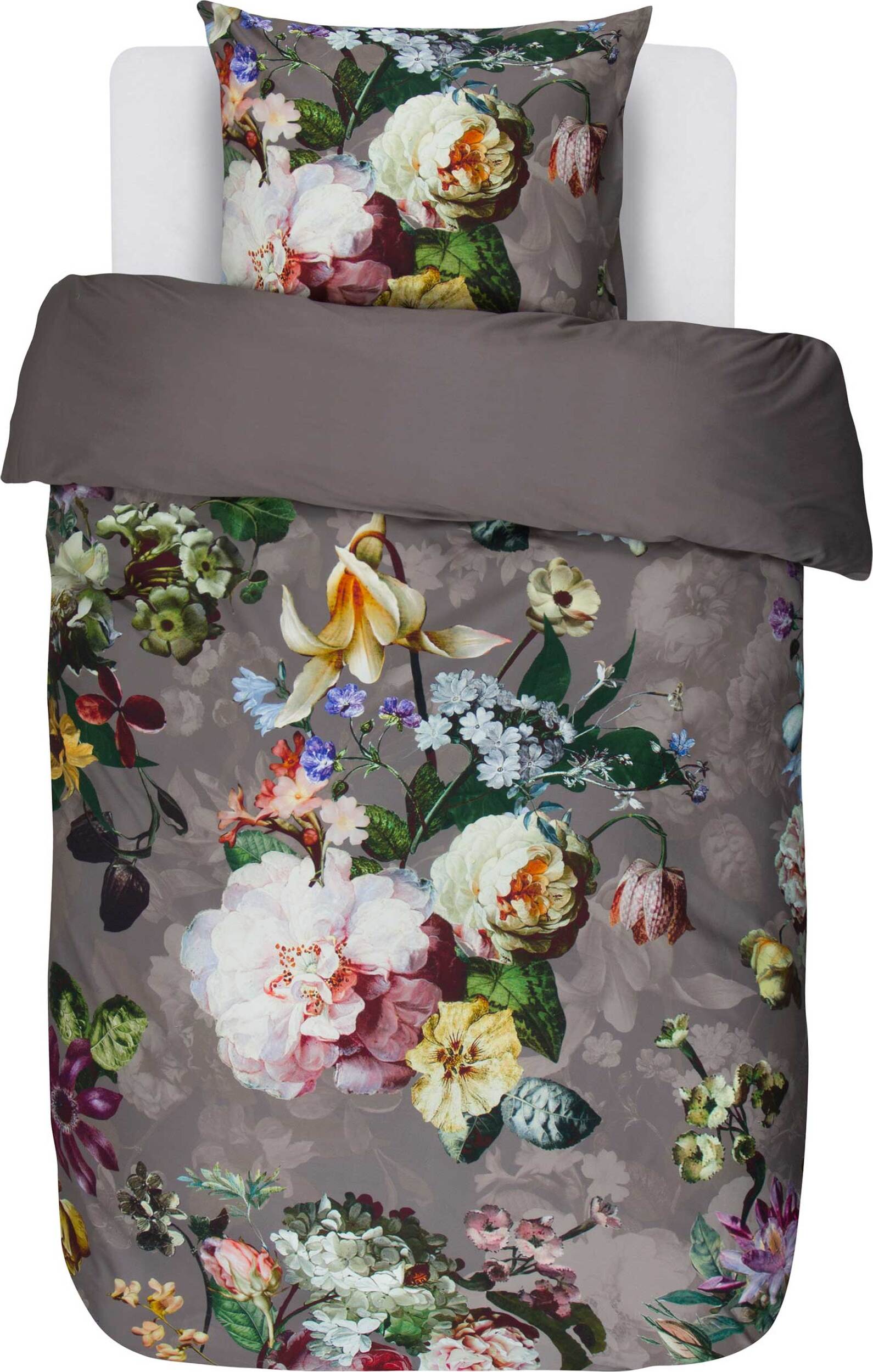 Pościel Fleur 155 x 220 cm taupe z poszewką na poduszkę 80 x 80 cm