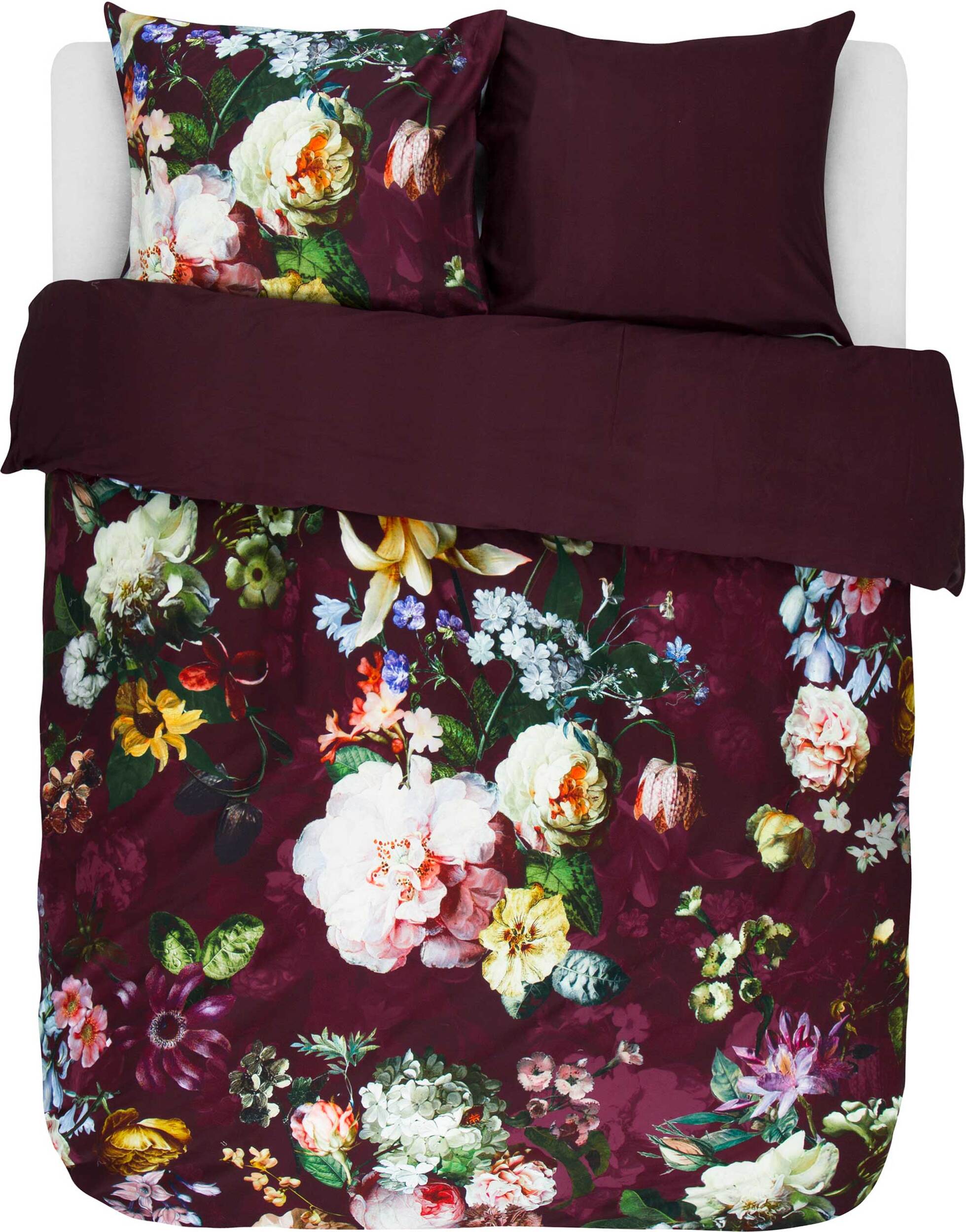 Pościel Fleur 240 x 220 cm burgund z 2 poszewkami na poduszki 60 x 70 cm