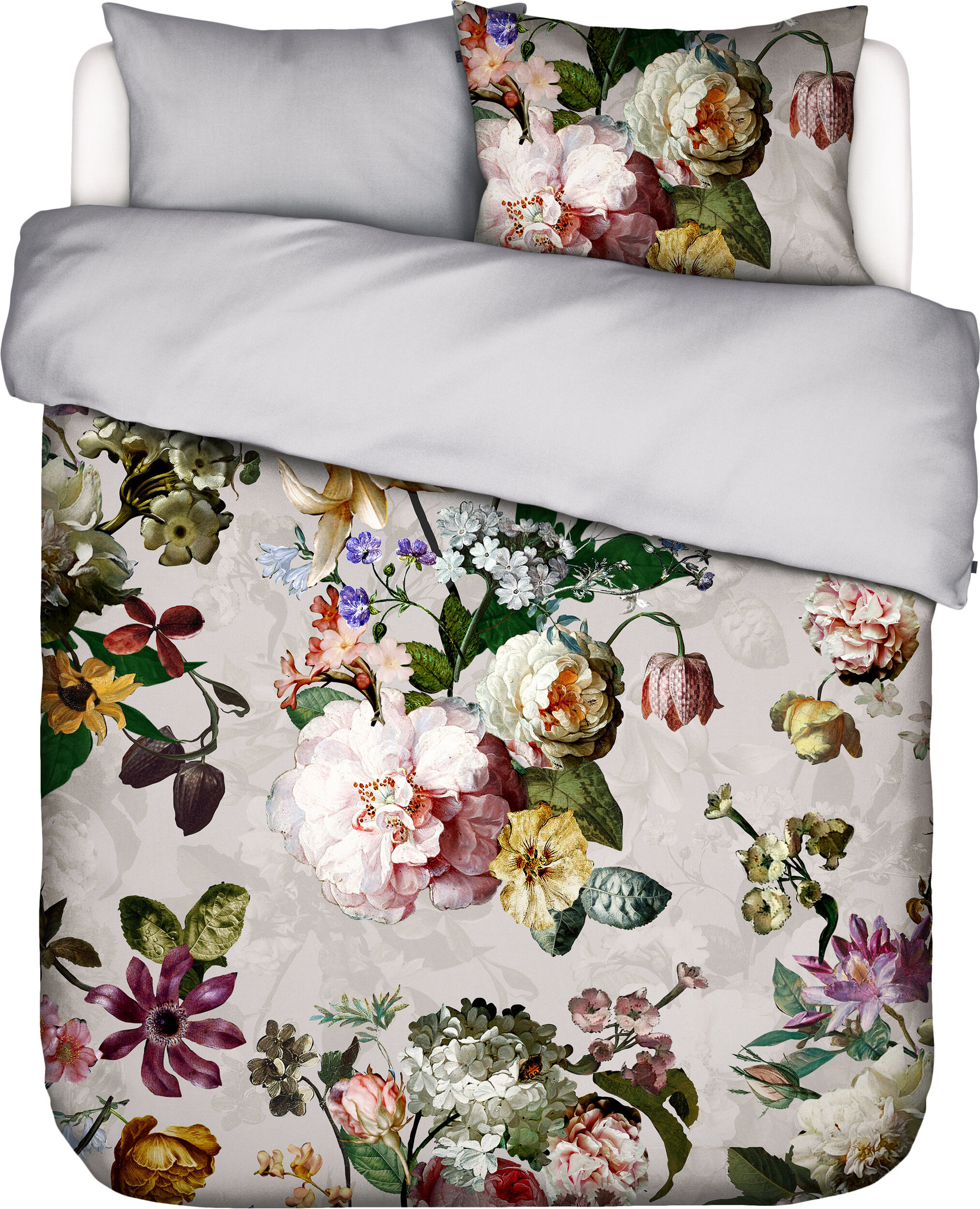 Pościel Fleur 260 x 220 cm szara z 2 poszewkami na poduszki 60 x 70 cm