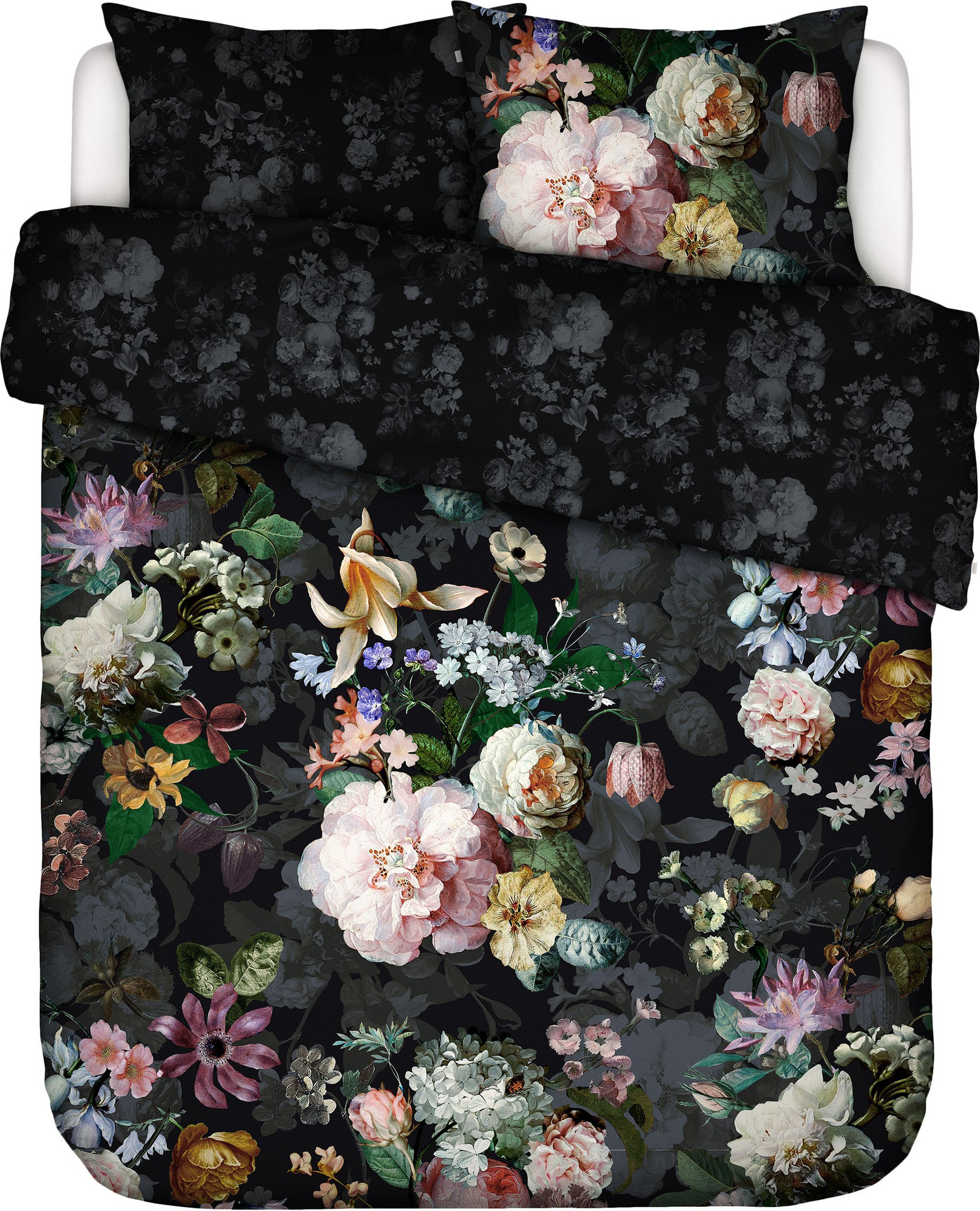 Pościel Fleur Festive 260 x 220 cm czarna z 2 poszewkami na poduszki 60 x 70 cm
