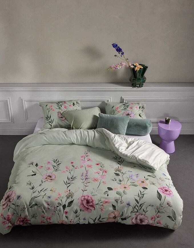 Romee Housse de Couette 140 x 200 cm, vert clair, fermeture éclair, Taie d'oreiller 70 x 90 cm