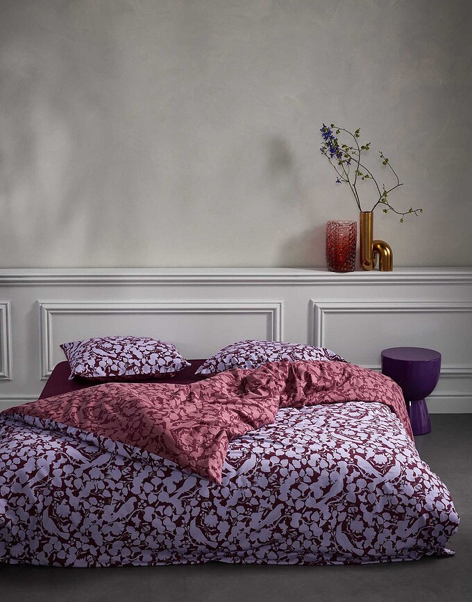 Rosie Parure de lit 135 x 200 cm, rouge et violette, avec taie d'oreiller 80 x 80 cm, fermeture éclair, Set 2 pièces