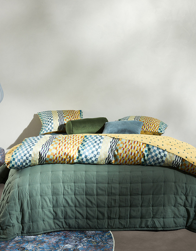 Stach Parure de lit 140 x 200 cm, jaune, fermeture éclair, taie d'oreiller 70 x 90 cm, Set 2 pièces