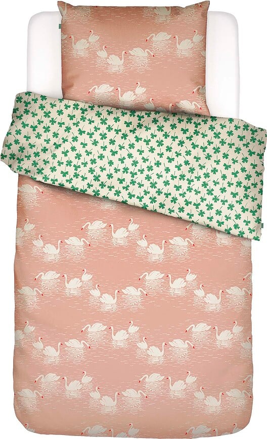 Swan Lake Posteljina ružičasto-zelena 140 x 220 cm s jastučnicom 60 x 70 cm preklopno zatvaranje
